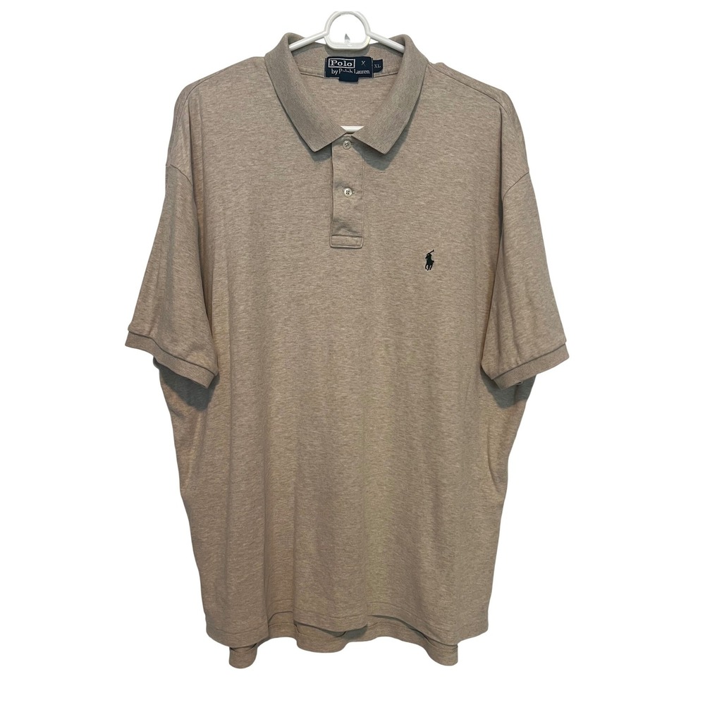 Polo Ralph Lauren Mens XL Tan Heathered Cotton Short Sleeve Polo Shirt Pony Logo